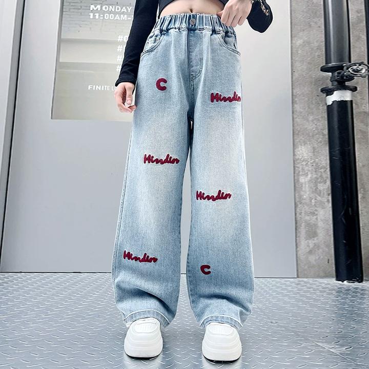 女童阔腿牛仔裤2025春季新款宽松直筒裤子儿童中大童女孩春秋长裤