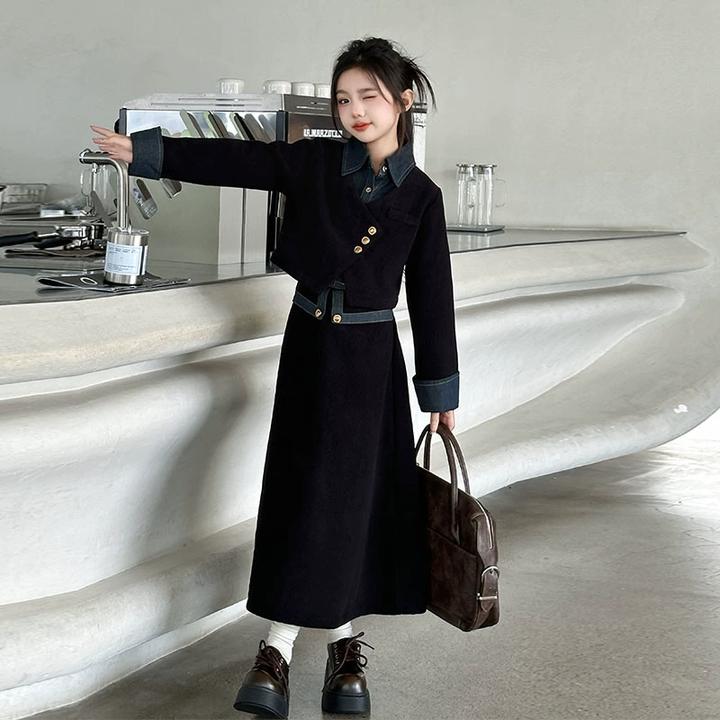 女童秋冬款加绒加厚套装连衣裙中大童小女孩时髦洋气儿童秋装裙子