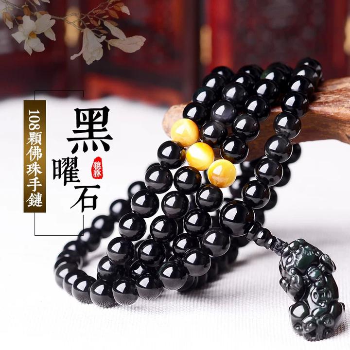 黑曜石108颗貔貅佛珠手串男士手链项链男女手饰手珠情侣首饰品