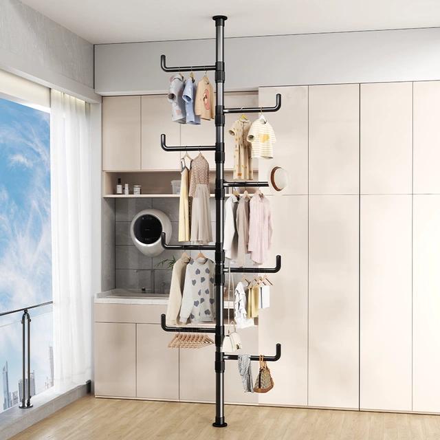 顶天立地晾衣架落地卧室置衣架免打孔简易挂衣架衣帽包包收纳架