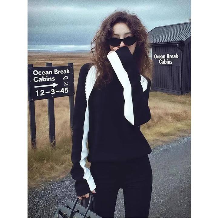 2025秋冬ins小众不撞款上衣高级感软糯慵懒风黑白毛衣女洋气时尚