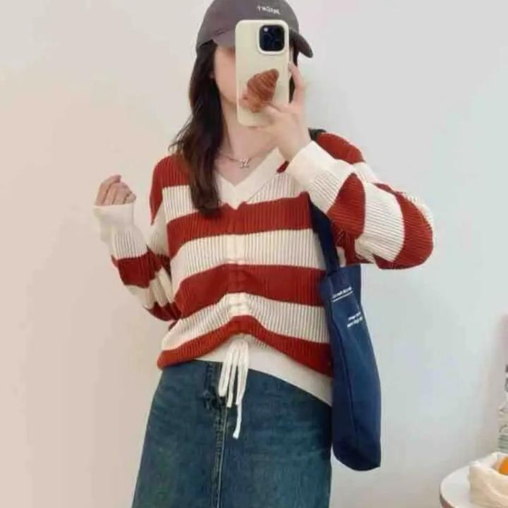 薄款时尚常规款秋季百搭网红毛针织衫宽松韩版拼色长袖翻领毛衣