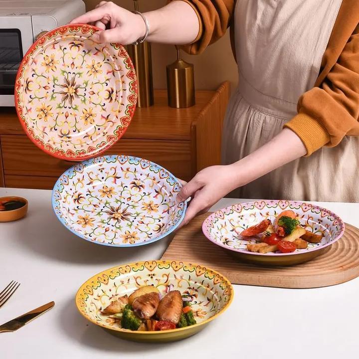 【四个装】珐琅彩搪瓷盘子家用日系高级感餐具汤盘彩色小圆盘