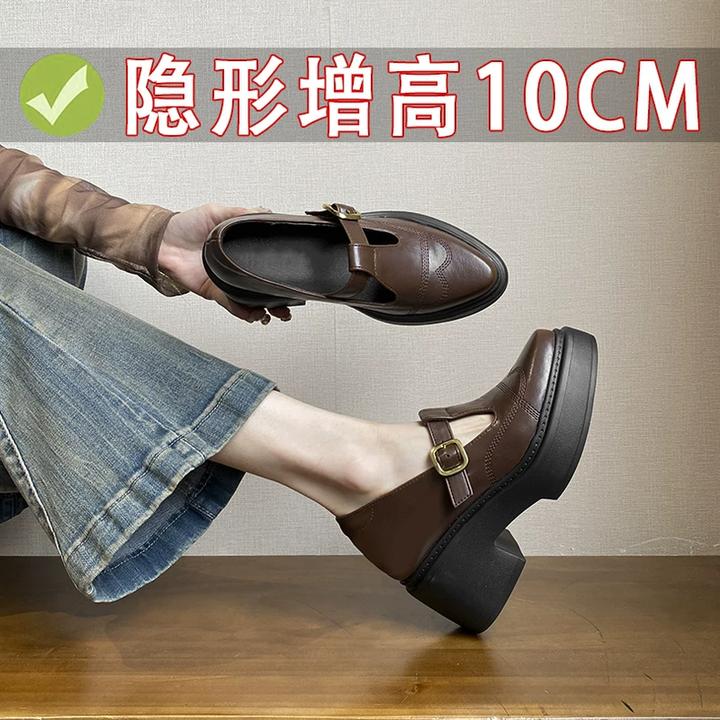 10CM内增高玛丽珍鞋2025春季新款小个子尖头厚底小半包头拖鞋女
