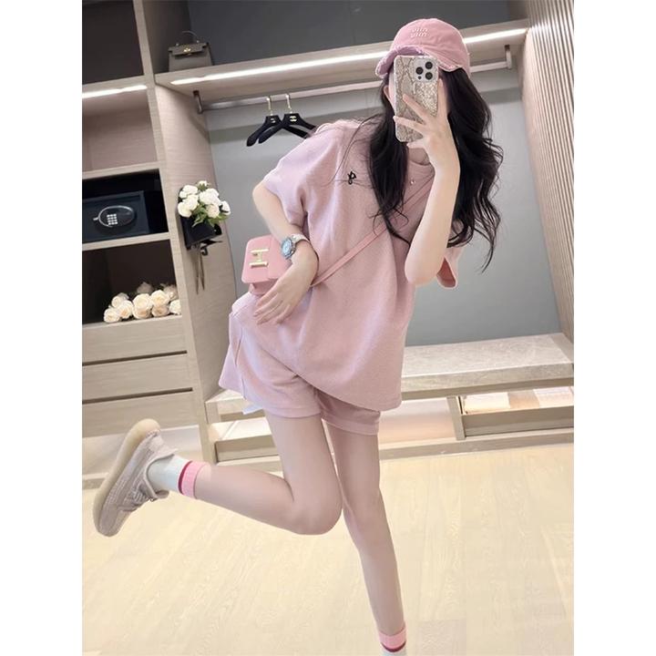 洋气减龄休闲运动服套装女夏季韩版宽松时尚短袖短裤高级感两件套