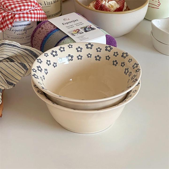 蓝朵朵釉下彩反口圆形深碗陶瓷碗焗碗面碗釉下彩面碗水果碗2个