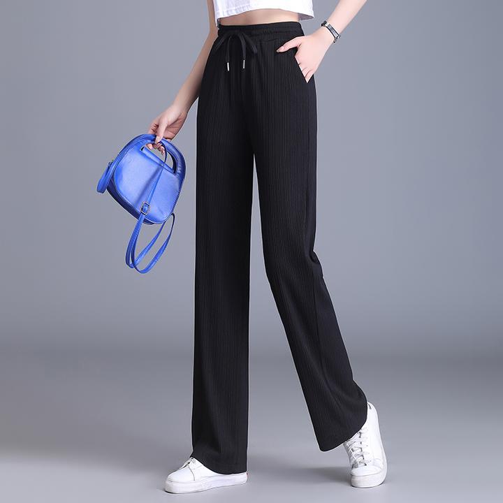 小个子夏季薄款冰丝阔腿裤女垂感2025新款宽松高腰显瘦休闲直筒裤