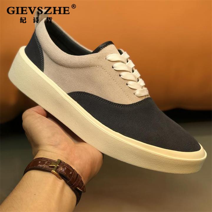 纪诗哲男鞋拼色简约磨砂潮流板鞋男头层牛皮韩版韩版拼色休闲板鞋
