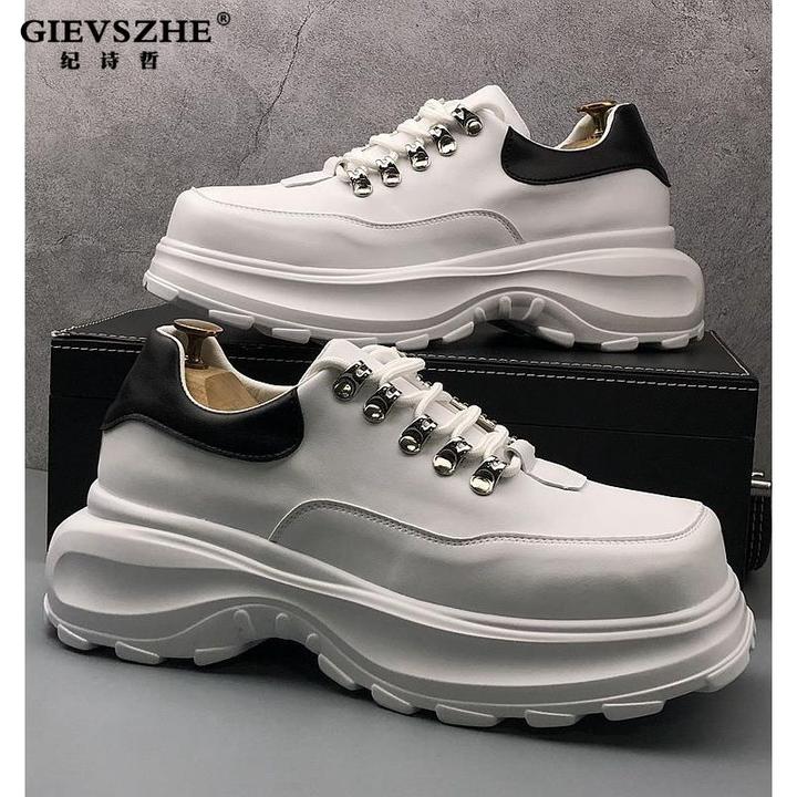 GIEVSZHE/纪诗哲潮牌男鞋男鞋厚底小白鞋2025新冬季冲孔德比男鞋