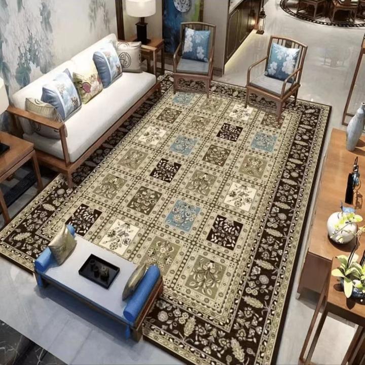 新中式格子款金钻绒材质地毯茶几垫地毯轻奢卧室家用简约免洗吸水