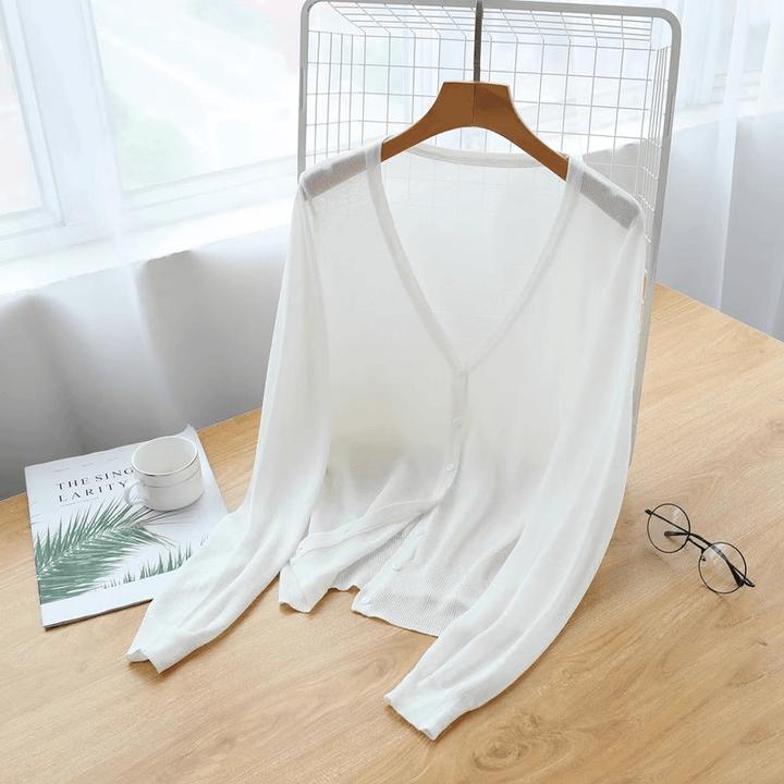 针织开衫女夏季长袖大码白色外搭上衣披肩外套海边防晒罩衫20