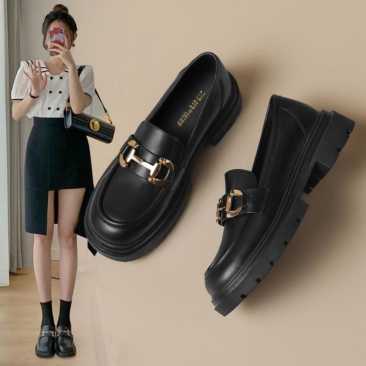 ZHR英伦风金属衔扣厚底乐福鞋女鞋2024秋季新款复古学院风豆豆鞋
