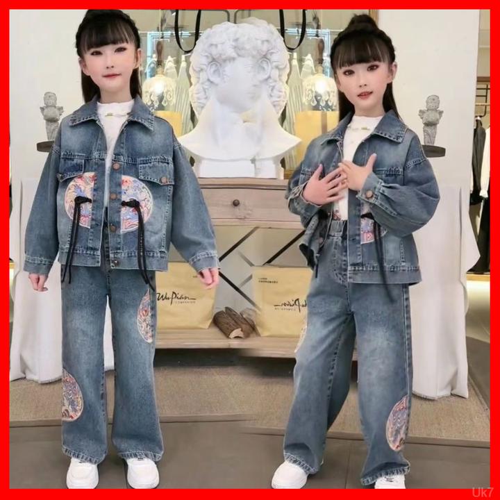 洋气新款女童牛仔套装秋季童春装国风套装2024新款儿童牛仔洋气复