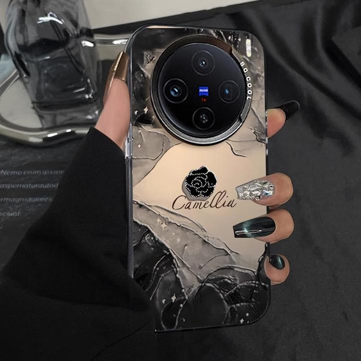 晕染山茶花适用vivoX100手机壳vivoX100pro女X90pro创意磨砂彩银