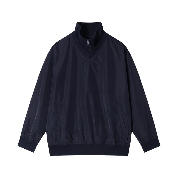 WY361秋冬季新美式复古纯色立领假两件上衣时尚百搭简约宽松长袖