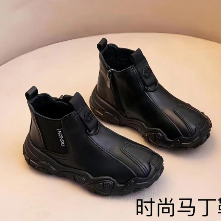 儿童马丁靴洋气2025爆款加绒秋冬季宝宝6-12岁真皮软底男童棉靴子