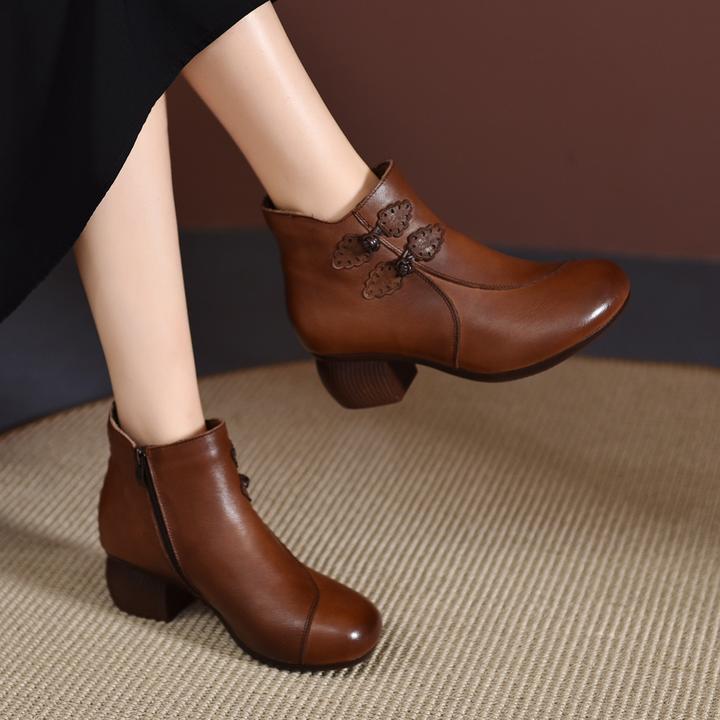 头层牛皮中老年妈妈鞋真皮女鞋时尚百搭时装靴复古民族风女鞋秋季