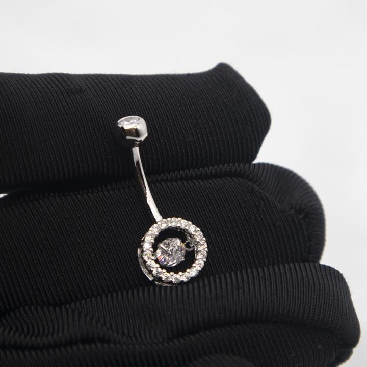 925银合成锆石银制品 灵动肚脐钉S925纯银闪钻肚脐环女圆形防过敏