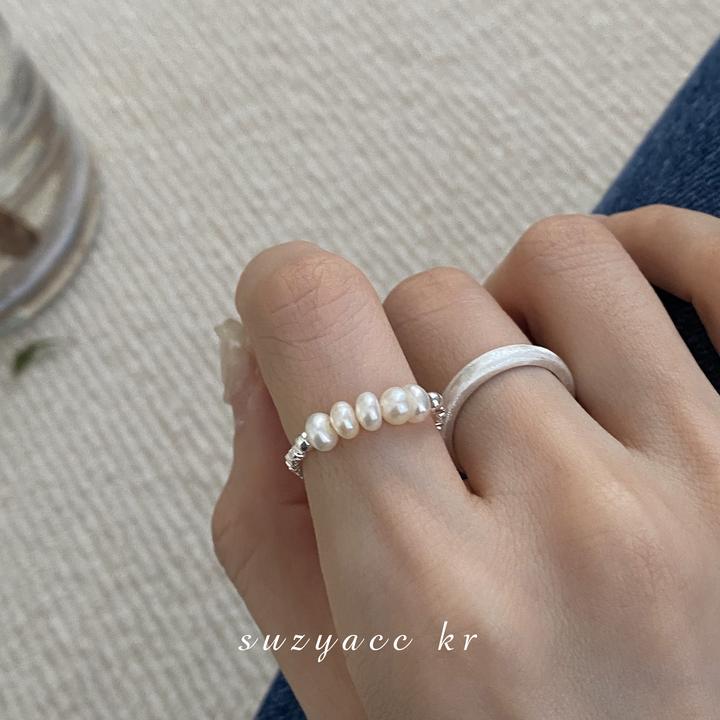 Suzyacc Kr淡水珍珠S925银【富家千金】碎银子戒指简约气质J0474