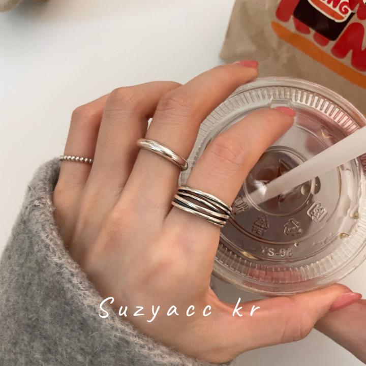 Suzyacc Kr 925银戒指 交叉缠绕复古多层戒指女开口戒J0081