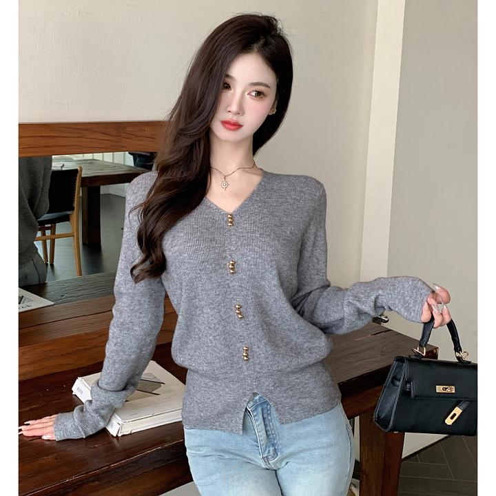 设计感红色针织衫上衣女秋内搭打底显瘦短款毛衣欧货漂亮小衫