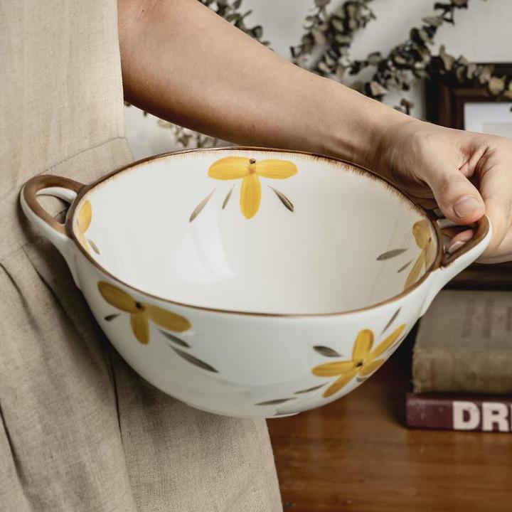 巷子尾〖好端拿双耳汤碗〗不规则大号汤碗双耳碗日式陶瓷碗微瑕