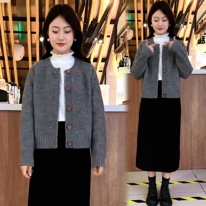 韩版慵懒风时尚毛衣外套女2024年秋冬新款休闲减龄针织衫外穿上衣