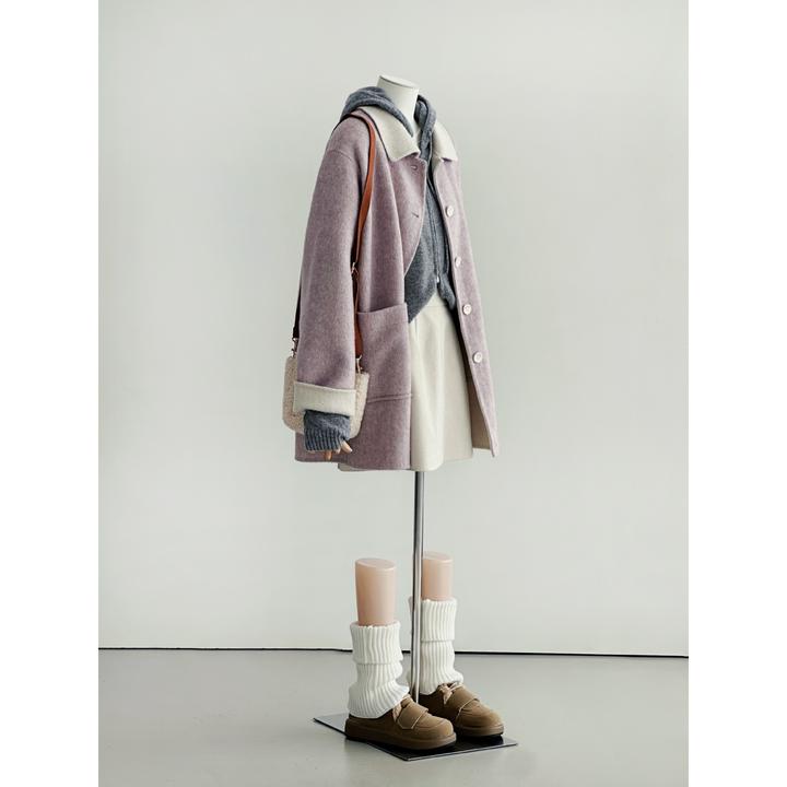 【梦幻精灵】撞色呢子百搭外套24新款紫色温柔优雅双色时尚毛呢大衣