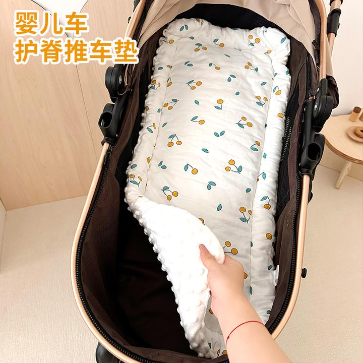 婴儿车垫子秋冬保暖推车棉垫豆豆绒坐垫宝宝通用推车垫平躺摇篮垫