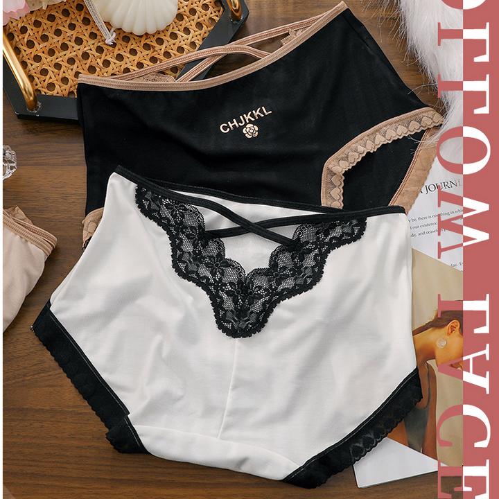 中腰柔棉内裤女士无痕性感纯欲镂空大码收腰美臀透气棉裆底裤春夏