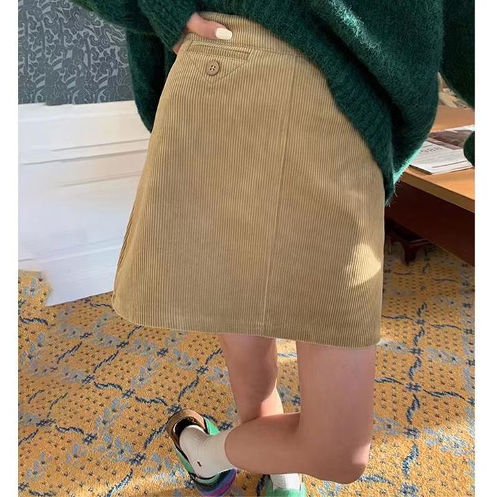 2025早秋胖mm灯芯绒高腰半身裙遮胯a字裙小个子百搭显瘦短裙子女