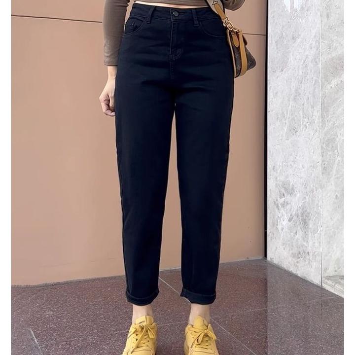 黑色哈伦裤女2025秋冬加绒加厚牛仔裤高腰显瘦宽松小脚萝卜老爹裤