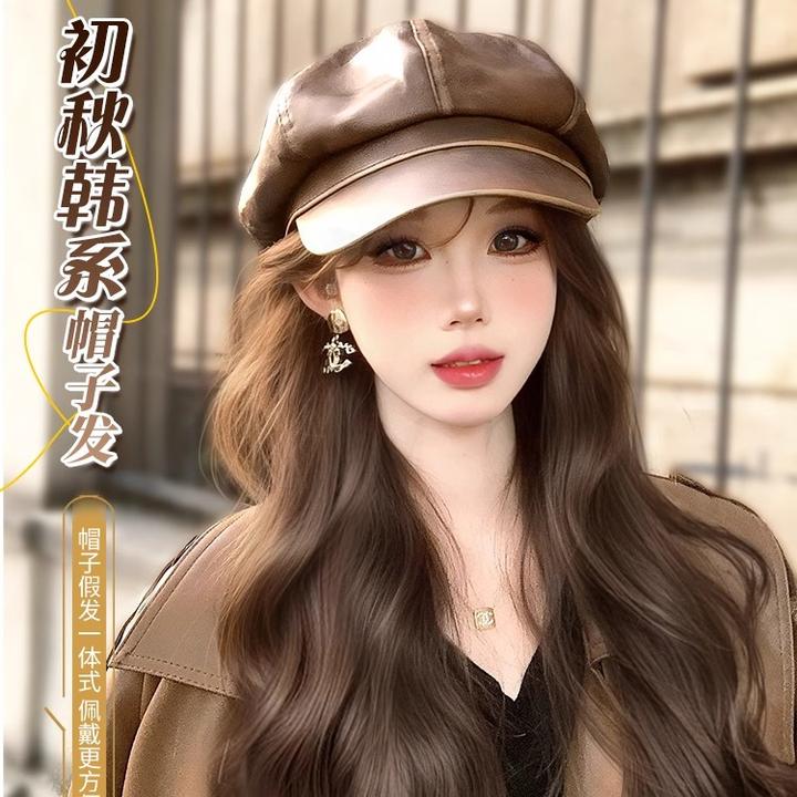 帽子假发一体2024新款层次大波浪秋冬假发全头套女自然韩系pu帽子
