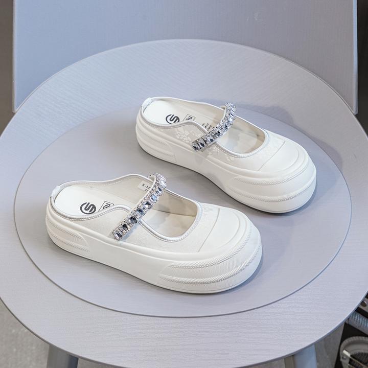 国风水钻包头半拖鞋女2024夏季新款时尚百搭厚底一脚蹬休闲凉拖鞋