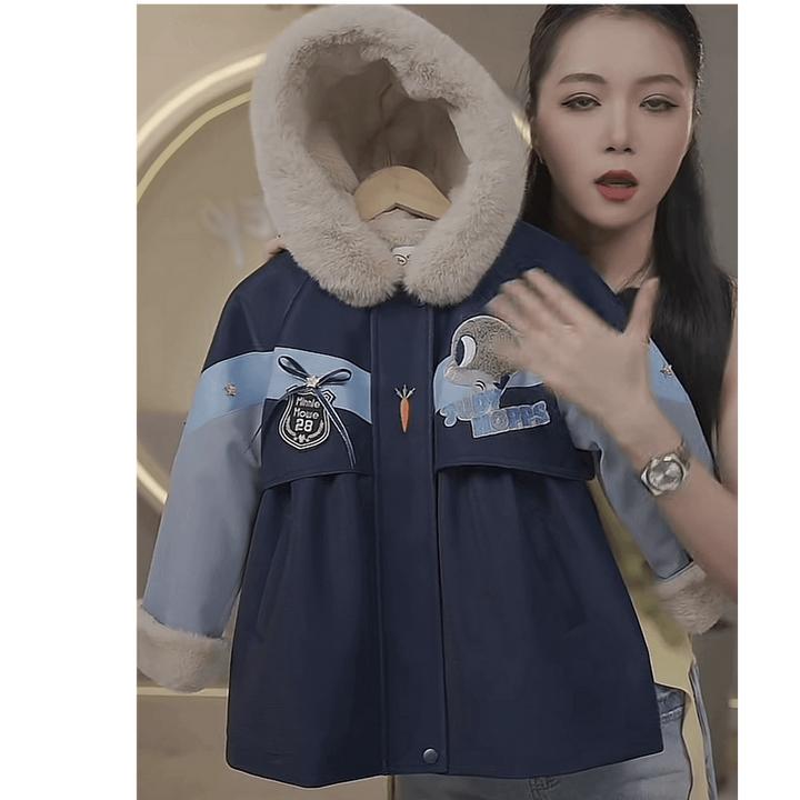 女童外套秋冬款2024新款朱迪三防冲锋衣加厚保暖派克服中长款洋气