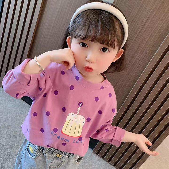 女童纯棉长袖t恤2023春秋薄款上衣女宝宝休闲打底衫小女孩百搭T恤