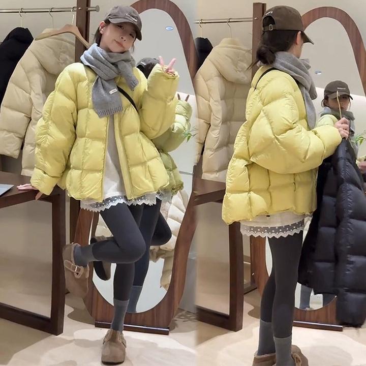 慵懒风百搭轻薄保暖圆领棉服外套女2024冬季新款宽松显瘦棉衣棉袄