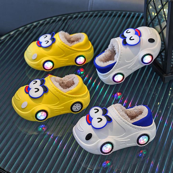 发光汽车儿童包跟棉鞋男童室内防滑保暖加绒中小童宝宝棉拖鞋冬季