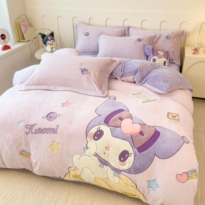 米米——2024新款牛奶绒毛绒贴布绣花保暖四件套-星空女孩