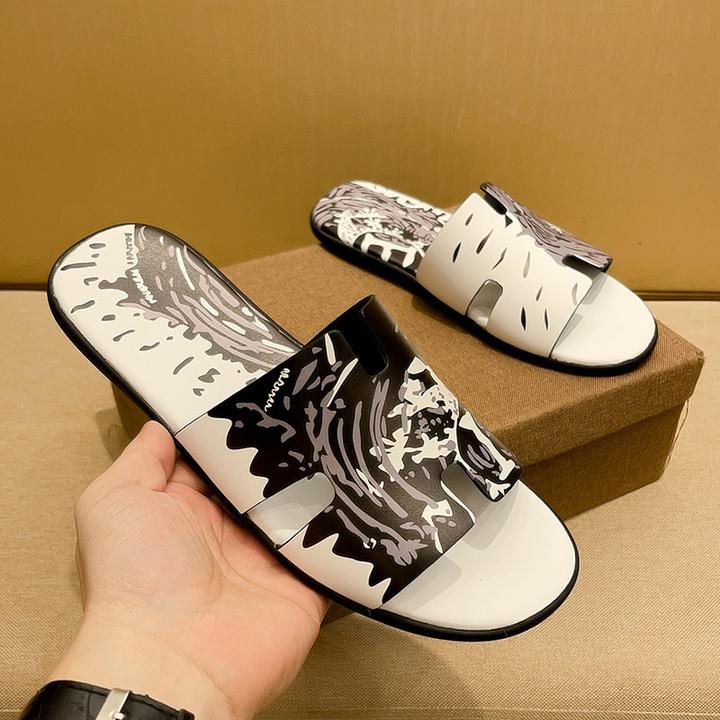 一字拖真皮男鞋奢侈品夏季时尚软底沙滩鞋外穿休闲网红室外凉拖鞋