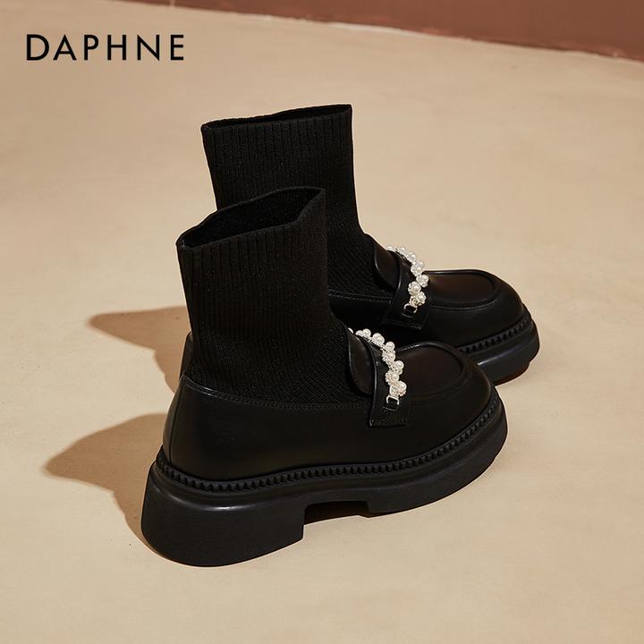 达芙妮厚底乐福鞋袜靴女2025年新款秋冬时尚弹力瘦瘦靴短靴马丁靴