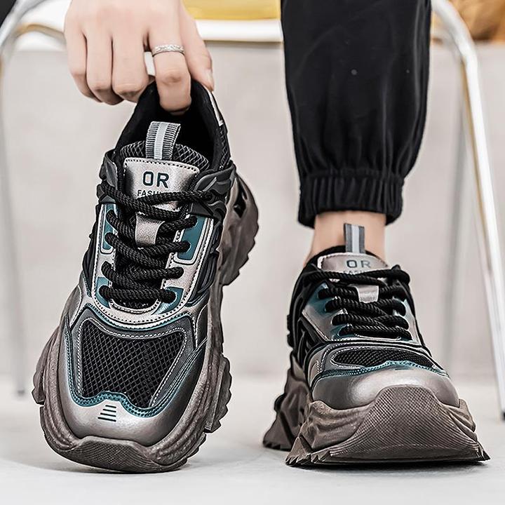 男鞋秋季潮牌运动跑步学生防水厚底休闲作训增高大头宽脚老爹潮鞋