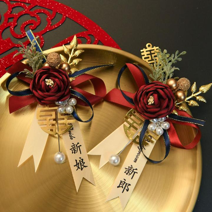 新款中式结婚胸花婚礼新郎新娘家人胸花父母伴郎伴娘胸花高档襟花