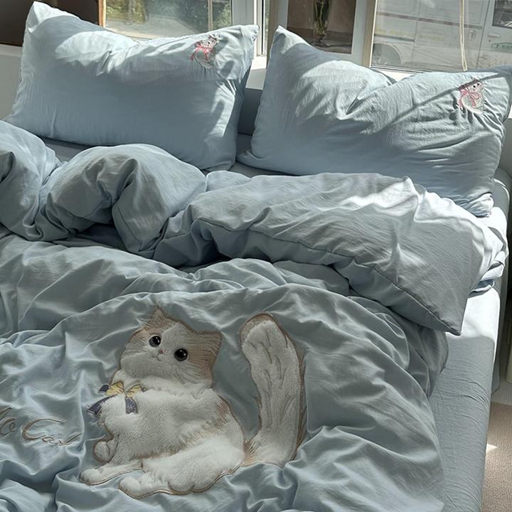 卡通少女心水洗棉被套单件200x230可爱小猫1.5米宿舍公主被罩床单