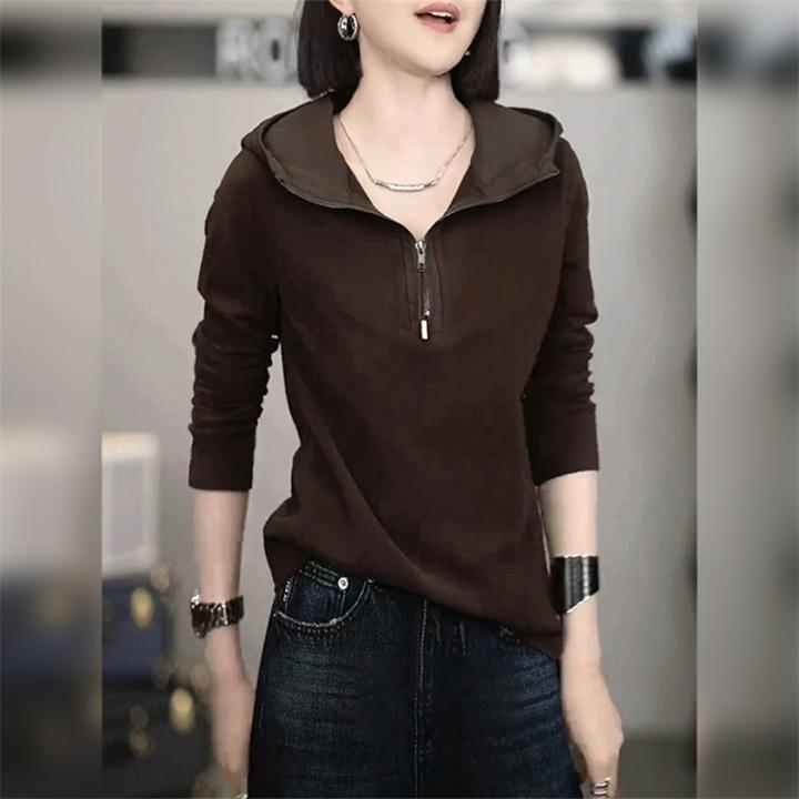 连帽拉链卫衣女2024秋冬新款冬季保暖内搭打底衫独特别致长袖上衣
