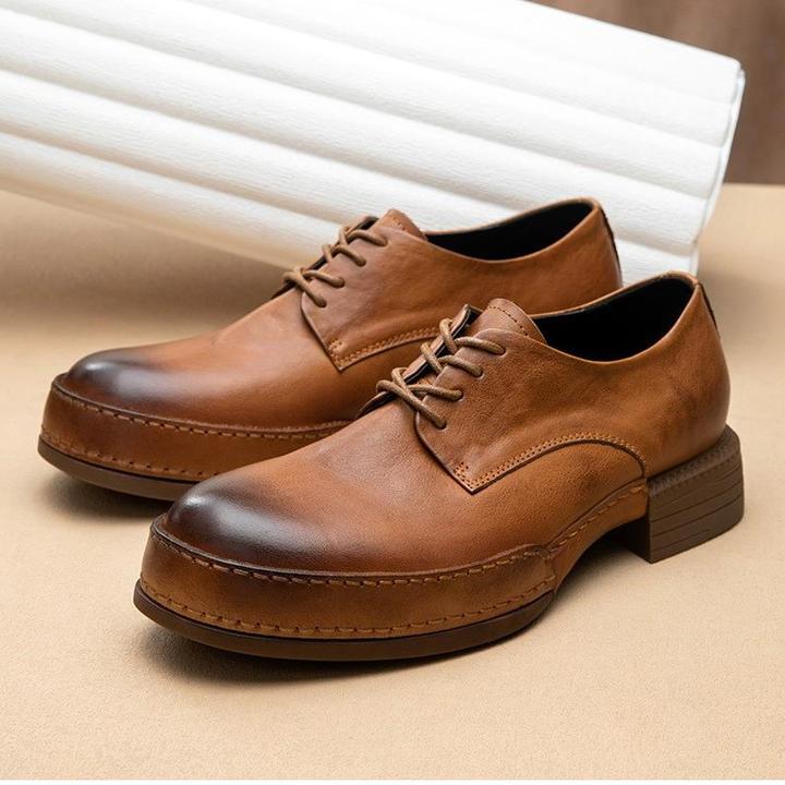 手工复古大头鞋男士头层牛皮休闲鞋厚底系带秋季英伦风皮鞋男真皮