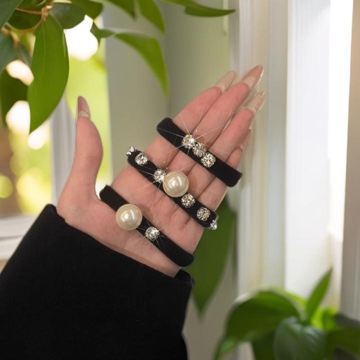 中秋送女友韩系贝珠钻钻发圈女2024新款优雅高马尾2024年新款简约