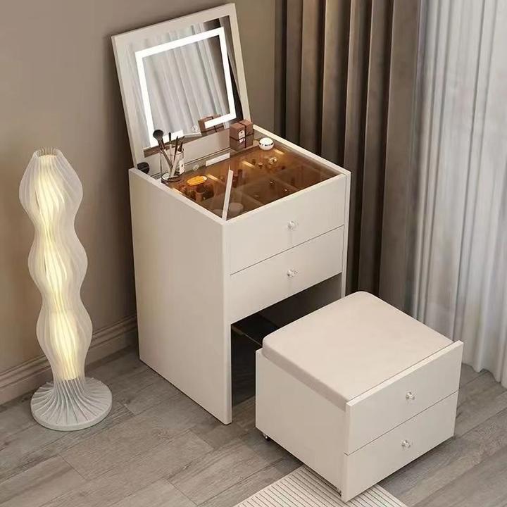 折叠桌化妆台翻盖卧室小户型简约现代化妆桌一体收纳柜镜子床头柜