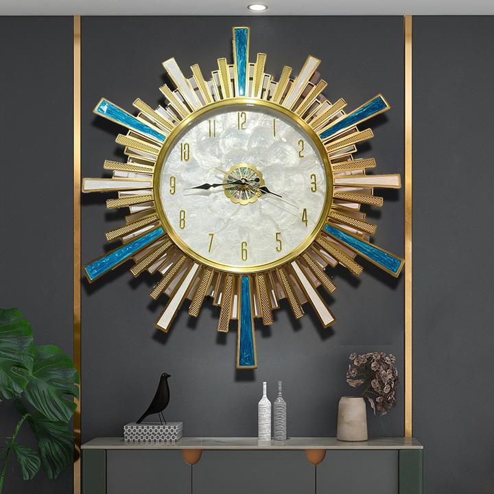 太阳创意客厅轻奢黄铜挂钟超大别墅欧式美式艺术餐厅静音石英钟表