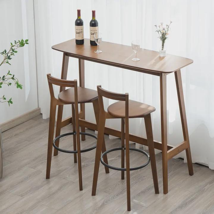 家用小吧台阳台靠窗一体高脚桌椅组合客厅实木长条高脚桌子电脑桌